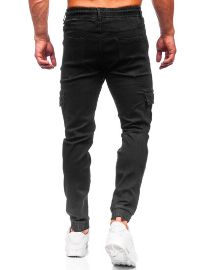 Pantaloni in jeans tipo cargo jogger da uomo nero Bolf 8127