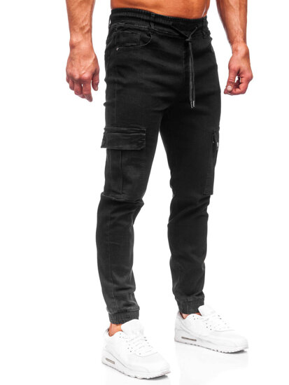 Pantaloni in jeans tipo cargo jogger da uomo nero Bolf 8127