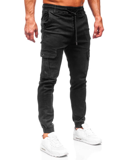 Pantaloni in jeans tipo cargo jogger da uomo nero Bolf 8128