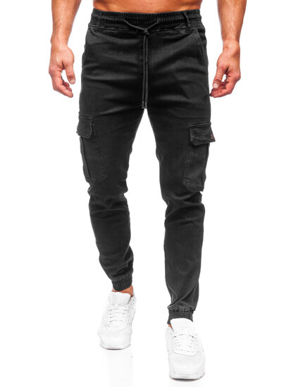 Pantaloni in jeans tipo cargo jogger da uomo nero Bolf 8128