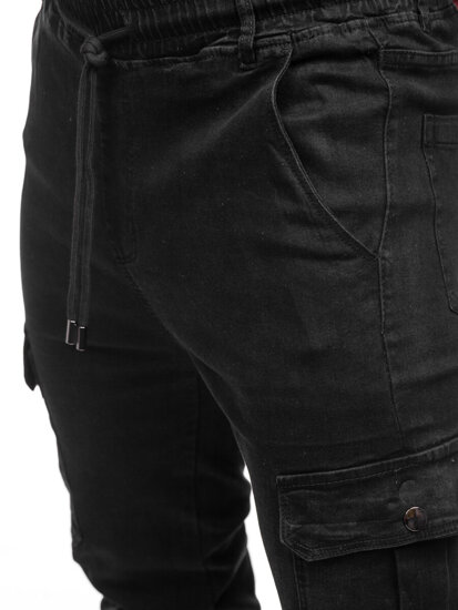 Pantaloni in jeans tipo cargo jogger da uomo nero Bolf 8128