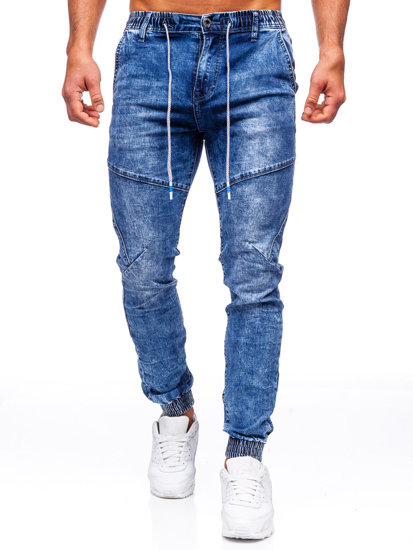 Pantaloni in jeans tipo jogger da uomo blu Bolf TF125