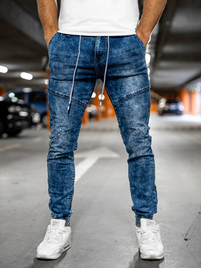 Pantaloni in jeans tipo jogger da uomo blu Bolf TF125