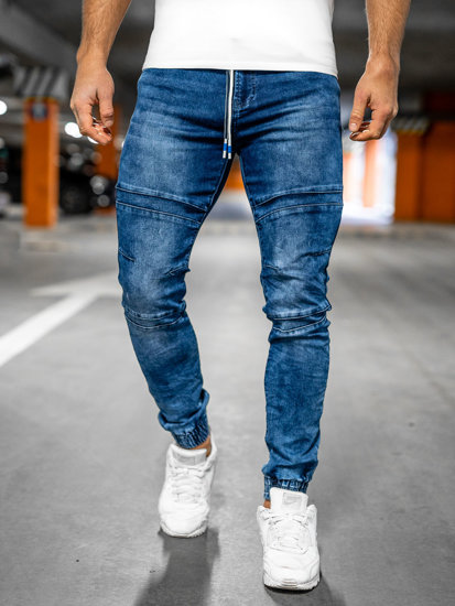 Pantaloni in jeans tipo jogger da uomo blu Bolf TF132