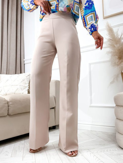 Pantaloni in tessuto a zampa di elefante da donna beige Bolf 8158