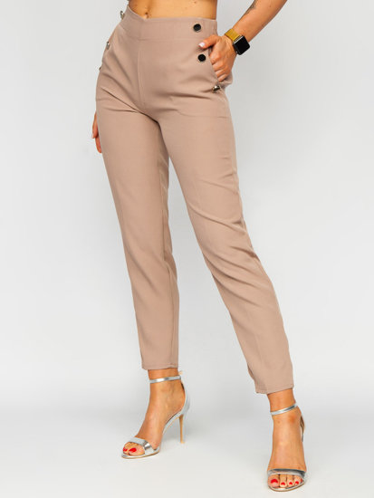 Pantaloni in tessuto con bottoni decorativi da donna cappuccino Bolf 8155