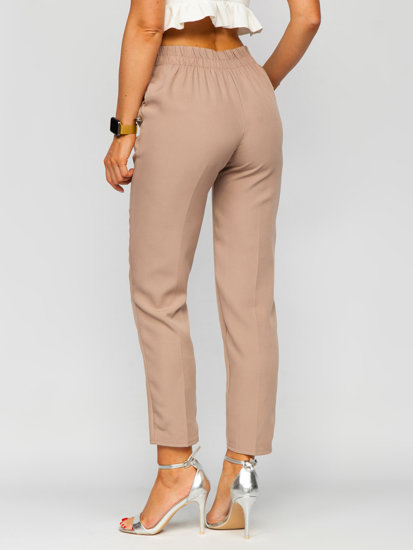 Pantaloni in tessuto con bottoni decorativi da donna cappuccino Bolf 8155