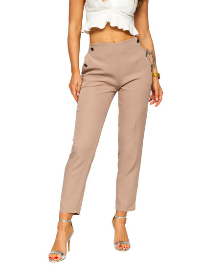 Pantaloni in tessuto con bottoni decorativi da donna cappuccino Bolf 8155