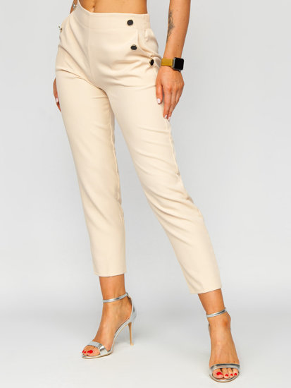 Pantaloni in tessuto con bottoni decorativi da donna écru Bolf 8155