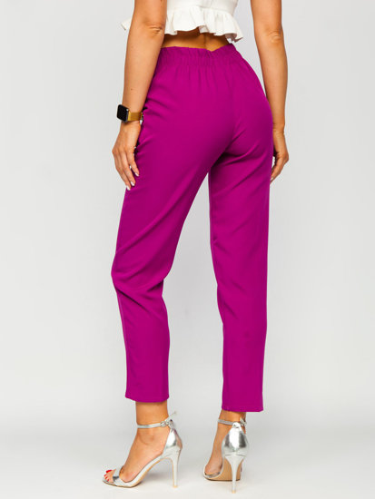 Pantaloni in tessuto con bottoni decorativi da donna fucsia Bolf 8155