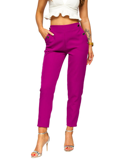 Pantaloni in tessuto con bottoni decorativi da donna fucsia Bolf 8155