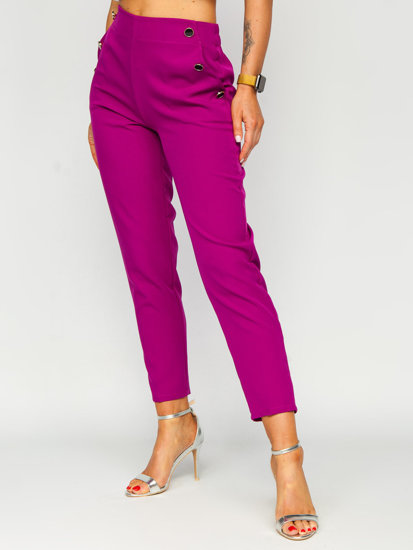 Pantaloni in tessuto con bottoni decorativi da donna fucsia Bolf 8155