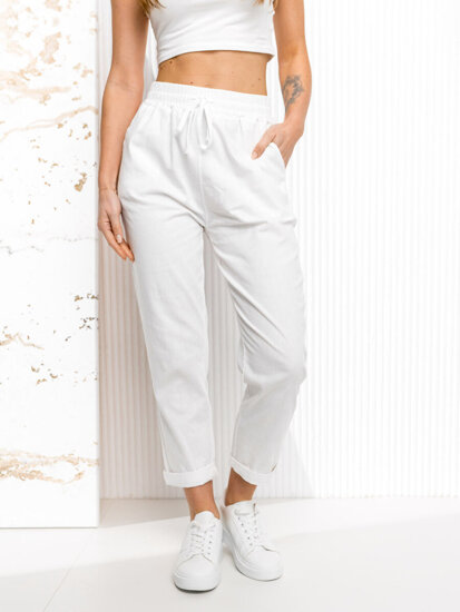 Pantaloni in tessuto da donna bianco Bolf W7832