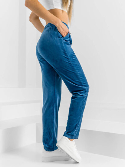 Pantaloni in velluto da tuta da donna azzurro Bolf W7626