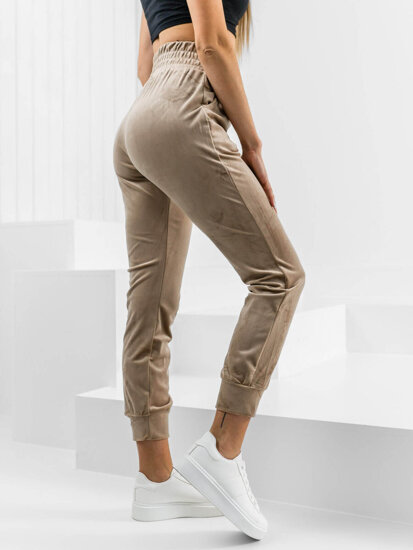 Pantaloni in velluto da tuta da donna beige Bolf W7685