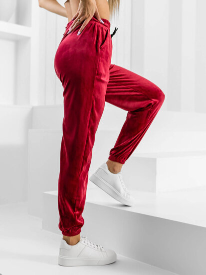 Pantaloni in velluto da tuta da donna bordò Bolf HL241