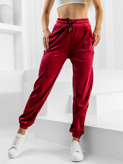 Pantaloni in velluto da tuta da donna bordò Bolf HL241