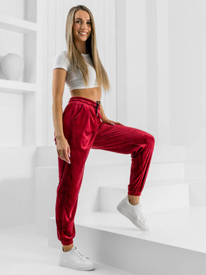 Pantaloni in velluto da tuta da donna bordò Bolf HL241