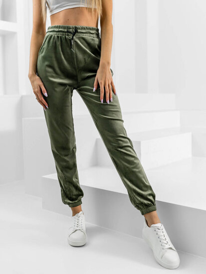 Pantaloni in velluto da tuta da donna verde Bolf HL241