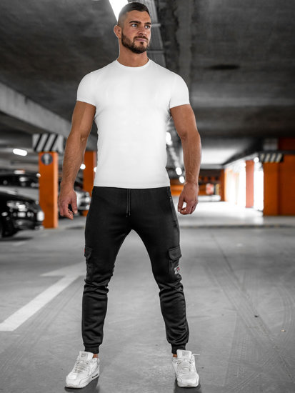 Pantaloni isolati cargo tipo jogger da uomo nero-rossi Bolf HW2202