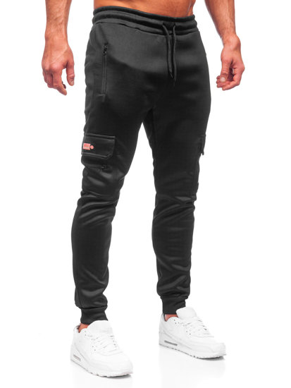 Pantaloni isolati cargo tipo jogger da uomo nero-rossi Bolf HW2202