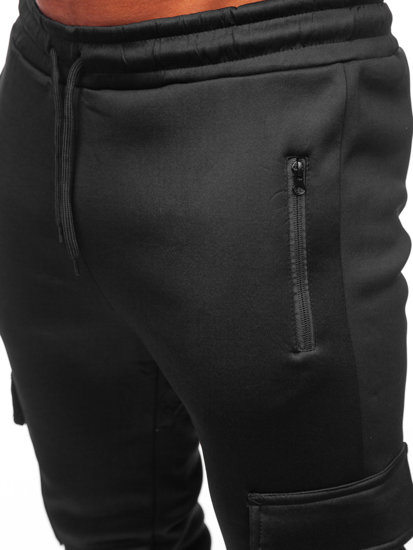 Pantaloni isolati cargo tipo jogger da uomo nero-rossi Bolf HW2202