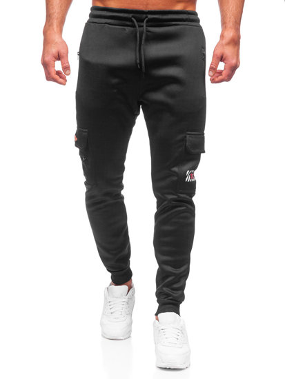 Pantaloni isolati cargo tipo jogger da uomo nero-rossi Bolf HW2202