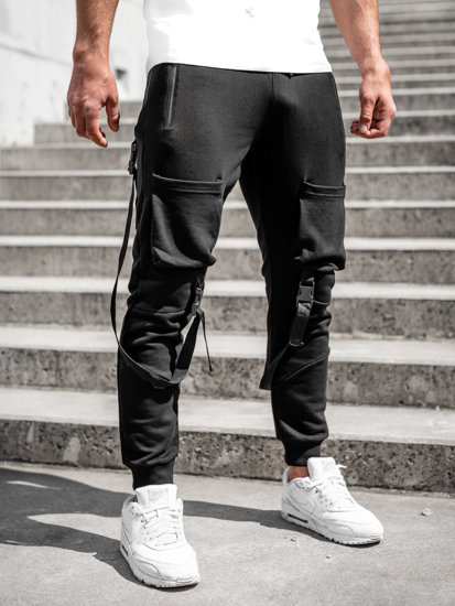 Pantaloni jogger da tuta tipo cargo da uomo nero Bolf 6581A