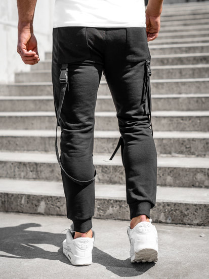 Pantaloni jogger da tuta tipo cargo da uomo nero Bolf 6581A