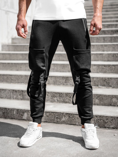 Pantaloni jogger da tuta tipo cargo da uomo nero Bolf 6581A