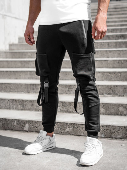 Pantaloni jogger da tuta tipo cargo da uomo nero Bolf 6581A