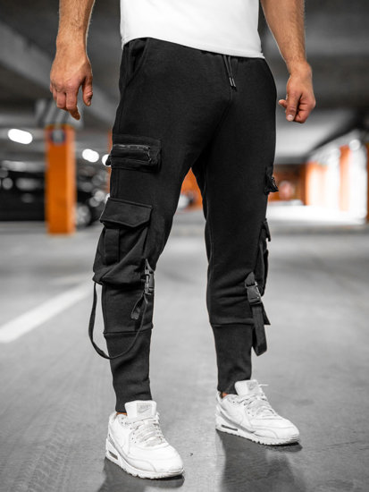 Pantaloni jogger da tuta tipo cargo da uomo nero Bolf 6582A