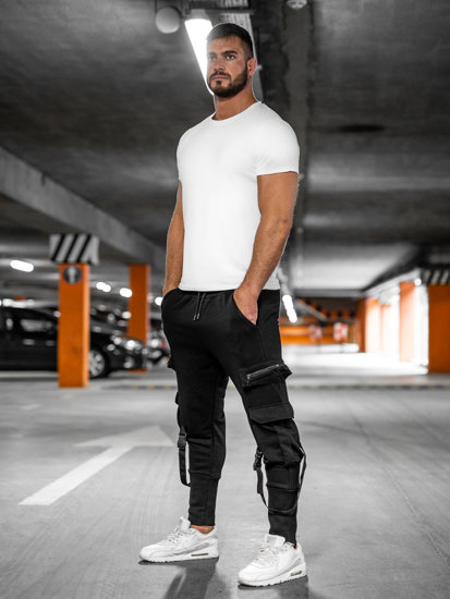 Pantaloni jogger da tuta tipo cargo da uomo nero Bolf 6582A