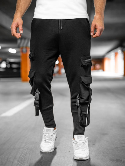 Pantaloni jogger da tuta tipo cargo da uomo nero Bolf 6582A