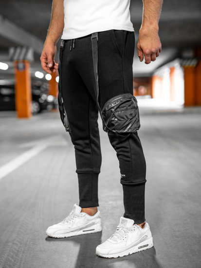 Pantaloni jogger da tuta tipo cargo da uomo nero Bolf 6583A