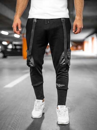 Pantaloni jogger da tuta tipo cargo da uomo nero Bolf 6583A