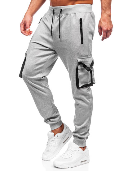 Pantaloni jogger di tuta tipo cargo da uomo grigi Bolf 8K1116