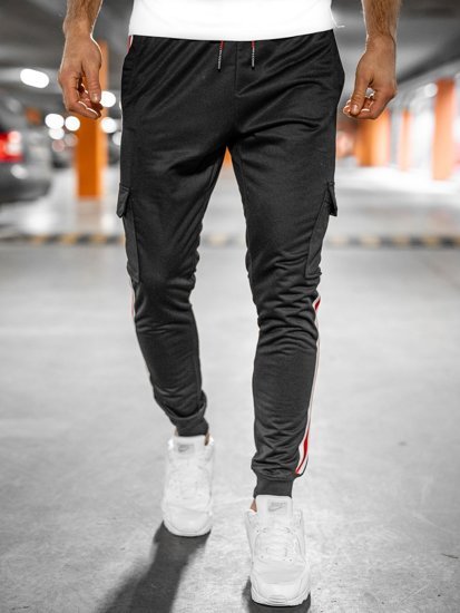 Pantaloni jogger di tuta tipo cargo da uomo neri Bolf YLB88018A