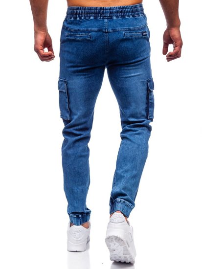 Pantaloni jogger in denim tipo cargo da uomo blu Bolf HY893