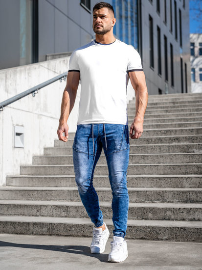 Pantaloni jogger in jeans da uomo blu Bolf E7756