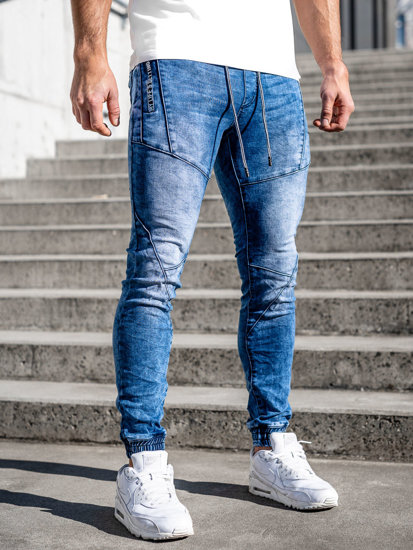 Pantaloni jogger in jeans da uomo blu Bolf E7756