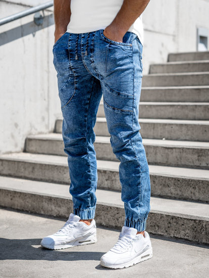 Pantaloni jogger in jeans da uomo blu Bolf K10001-1