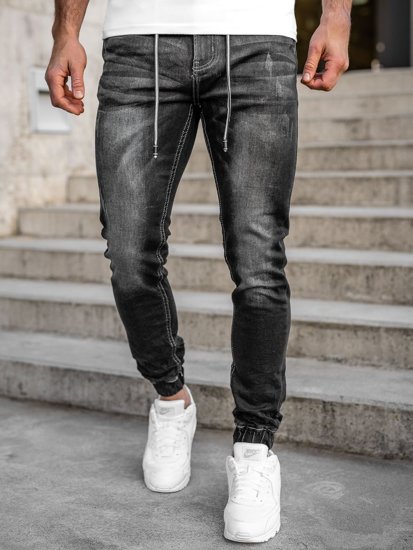 Pantaloni jogger in jeans da uomo neri Bolf 30051S0