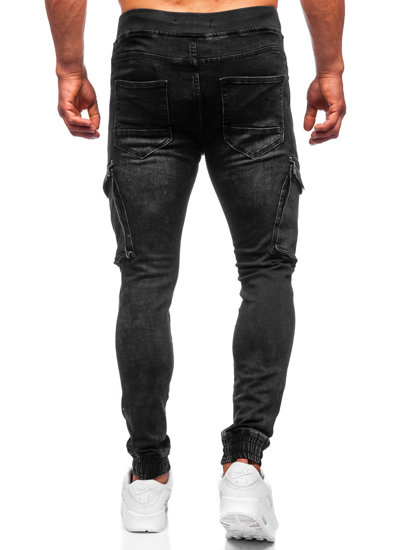 Pantaloni jogger in jeans tipo cargo da uomo neri Bolf KA9582