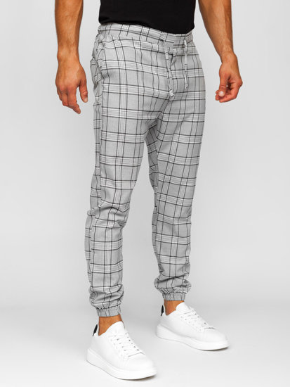 Pantaloni jogger in tessuto a quadri da uomo grigio Bolf 0068