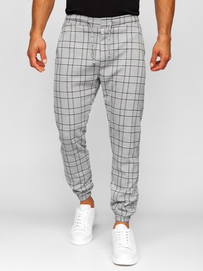 Pantaloni jogger in tessuto a quadri da uomo grigio Bolf 0068