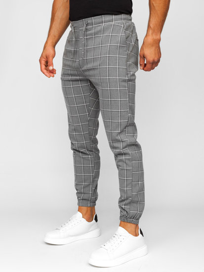 Pantaloni jogger in tessuto a scacchi da uomo grafite Bolf 0064