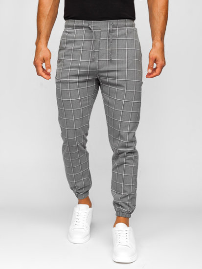 Pantaloni jogger in tessuto a scacchi da uomo grafite Bolf 0064