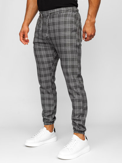 Pantaloni jogger in tessuto a scacchi da uomo grafite Bolf 0067