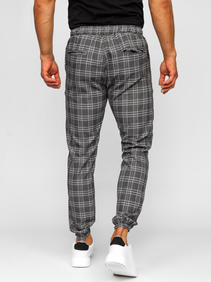 Pantaloni jogger in tessuto a scacchi da uomo grafite Bolf 0067